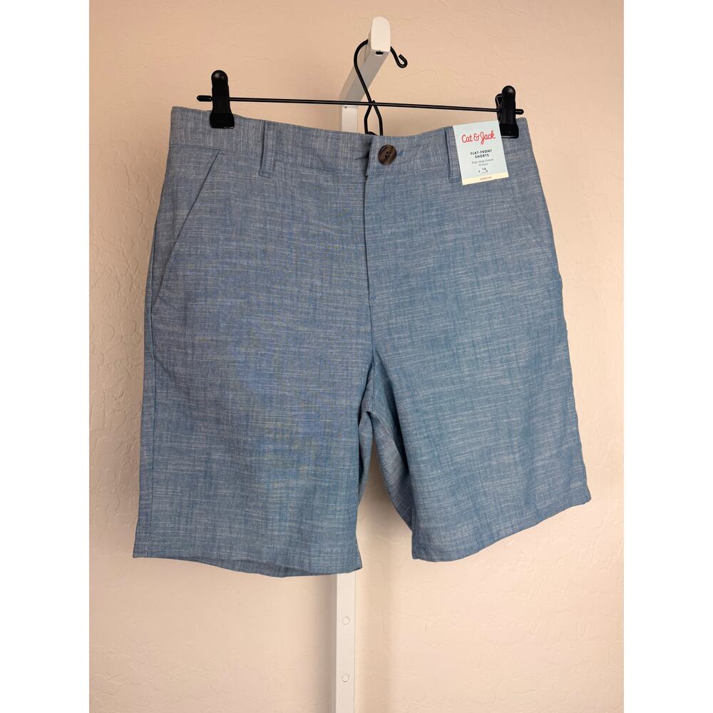 Cat & Jack Boys Flat Front Shorts Blue Size 16 Stretch NWT Casual